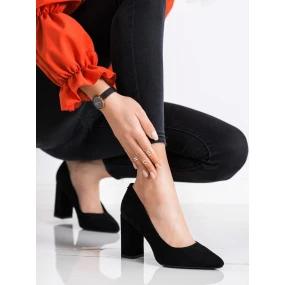 Klasické čierne lodičky pre ženy na širokom podpätku