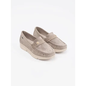 Praktické dámske mokasíny Ciemnobeżowy bez podpätku