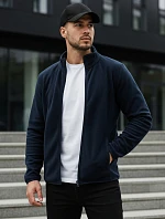 Pánska fleecová mikina s golierom, tmavomodrá, FashionStreet BX4775