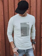 Pánska béžová mikina s potlačou FashionStreet BX5355