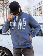 Pánska indigová mikina na zips s kapucňou s potlačou FashionStreet BX5411