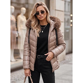 Dámská prošívaná zimní bunda s kapucí tmavě béžová Dstreet model 22540112 - FashionStreet