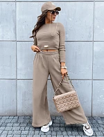 Dámsky komplet širokých nohavíc a crop topu ASTRAL ALLURE dark beige FashionStreet AY0905