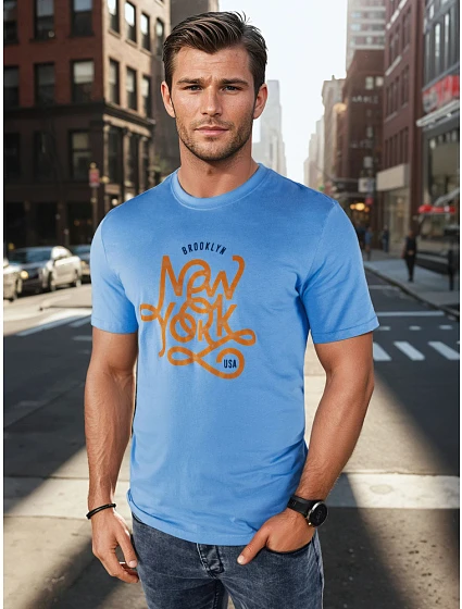 Pánské modré tričko s potiskem Dstreet model 21973598 - FashionStreet