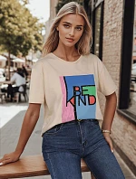 KINDBE dámske tričko s potlačou broskyňovej farby FashionStreet RY2615