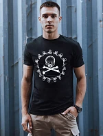 Pánske bavlnené tričko s potlačou čierne FashionStreet RX5580