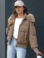 Dámska prešívaná zimná bunda s kožušinou COLDPACK camel FashionStreet TY4427