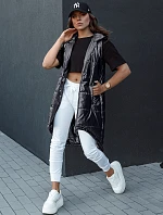 Dámska prešívaná vesta s kapucňou dlhá MERIS čierna FashionStreet TY4443