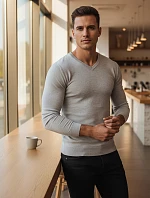Svetlo šedý pánsky sveter s golierom FashionStreet WX2218
