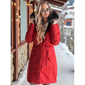 Dámská zimní bunda s kapucí červená Dstreet model 21980544 - FashionStreet