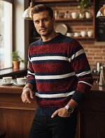 Pánsky pruhovaný červený sveter FashionStreet WX2264