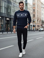 Pánsky tmavomodrý sveter FashionStreet WX2277