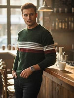 Pánsky pruhovaný zelený sveter FashionStreet WX2280
