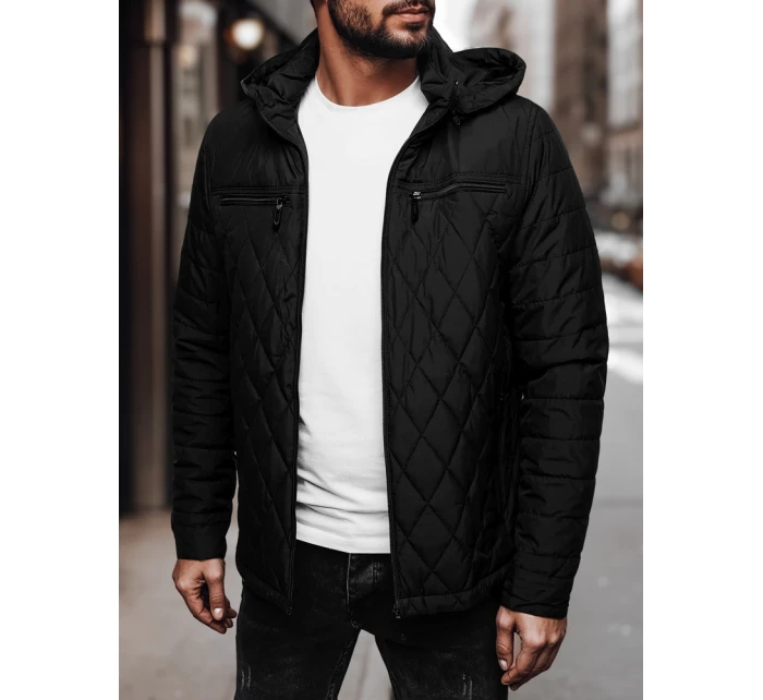 Pánska prešívaná bunda s kapucňou čierna Dstreet TX4989 Pánska prešívaná bunda s kapucňou čierna Dstreet TX4989