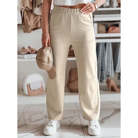 Dámske široké rebrované nohavice LUXEEN moka FashionStreet UY2520 Dámske široké rebrované nohavice LUXEEN moka FashionStreet UY2520