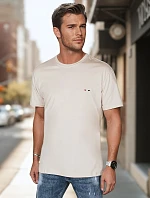 Pánske bavlnené základné tričko s výšivkou cappuccino FashionStreet RX5638