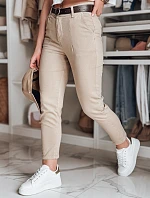 Dámske bavlnené slim fit nohavice s opaskom TAIRONIK tmavo béžové FashionStreet UY2545