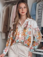Dámske kvetinové oversize tričko BLOSSIVA light beige FashionStreet DY0464