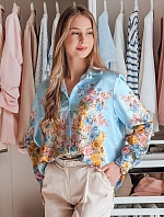 Dámske kvetinové oversize tričko BLOSSIVA modré FashionStreet DY0466