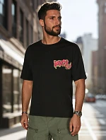 Pánske bavlnené tričko s potlačou čierne FashionStreet RX5645