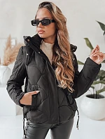 Dámska zimná bunda LOVEWARM krátka prešívaná s kapucňou čierna FashionStreet TY5039