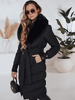 Dámska prešívaná zimná bunda s umelou kožušinou čierna FashionStreet TY5076