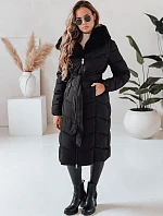 Dámska zimná dlhá prešívaná bunda s kožušinou čierna FashionStreet TY5085