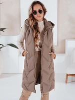 Dámska dlhá prešívaná vesta s kapucňou tmavo béžová FashionStreet TY5100
