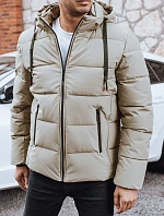 Pánska prešívaná zimná bunda s kapucňou v svetlo béžovej farbe FashionStreet TX5063