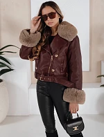 Dámska kožená bunda s kožušinou bordová FashionStreet TY5208