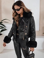 Dámska kožená bunda s kožušinou čierna FashionStreet TY5209