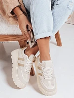 Dámske tenisky s kožušinou na platforme béžovej farby FashionStreet ZY1081