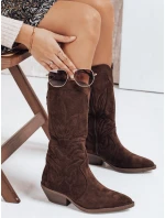Dámske semišové kovbojské čižmy hnedé Dstreet ZY1160
