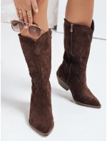 Dámske semišové kovbojské čižmy hnedé Dstreet ZY1160
