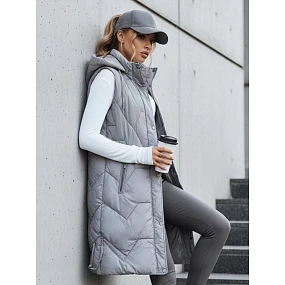 Dámska dlhá prešívaná sivá vesta FashionStreet TY5266