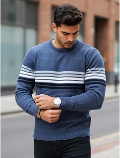 Pánský pruhovaný modrý svetr FashionStreet WX2325
