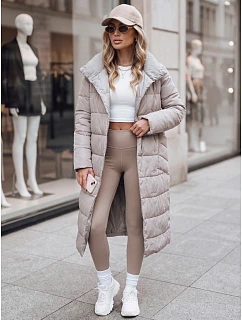 Płaszcz damski długi pikowany beżowy FashionStreet TY5485