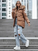 Dámska zimná prešívaná bunda s kapucňou FashionStreet camel TY5508