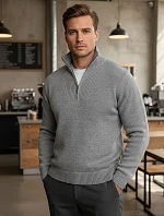 Pánsky zateplený sveter so stojacím golierom svetlo sivý FashionStreet WX2353