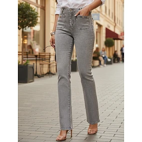 Dámské džíny s vysokým pasem a širokými nohavicemi šedé Dstreet model 21996075 - FashionStreet Dámské džíny s vysokým pasem a širokými nohavicemi šedé Dstreet model 21996075 - FashionStreet