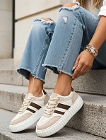 Dámske kožené tenisky na hrubej platforme béžovej farby FashionStreet ZY1393