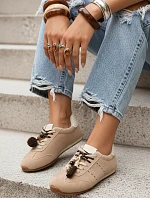 Dámske semišové tenisky s ozdobnými lodičkami béžovej farby FashionStreet ZY1411