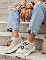 Dámske semišové tenisky s ozdobnou platformou svetlo béžové FashionStreet ZY1420