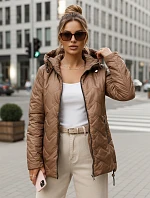 Dámska prechodná prešívaná bunda s kapucňou hnedá FashionStreet TY5608