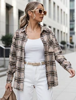 Dámska bavlnená košeľa s kockovaným vzorom a ošúchanými detailmi, béžová, FashionStreet DY0485