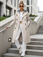 Dámsky dvojradový kabát s kapucňou svetlo béžový FashionStreet TY5655