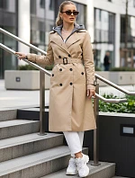 Dámsky dvojradový kabát s kapucňou FashionStreet camel TY5656