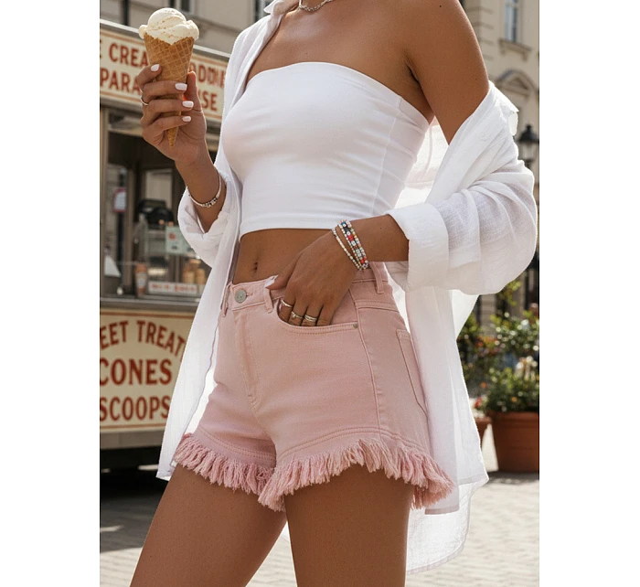 Dámske džínsové šortky s strapcami ružové FashionStreet SY0501 Dámske džínsové šortky s strapcami ružové FashionStreet SY0501