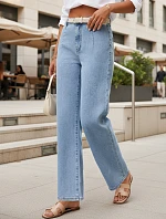 Dámske džínsy s vysokým pásom a širokými nohavicami modré FashionStreet UY2968
