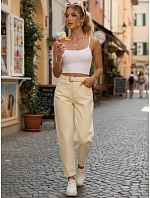 Dámské džíny mom fit s páskem high rise světle žluté FashionStreet UY2988